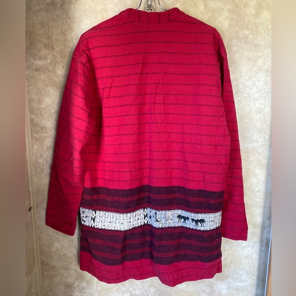 VTG 90s Chicos Design Red Black Striped Cotton Button Front Casual Long Shirt - Picture 2 of 6